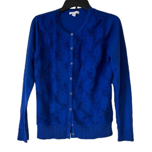 New York & Co Royal Blue Cardigan w/Crochet Front - Medium - Picture 1 of 5